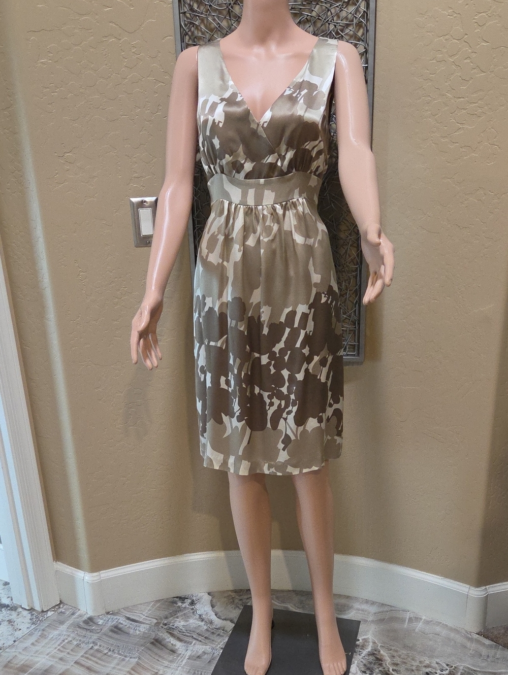Mac & Jac Silk Sleeveless V-Neck Floral Print Dress In Olive Tones